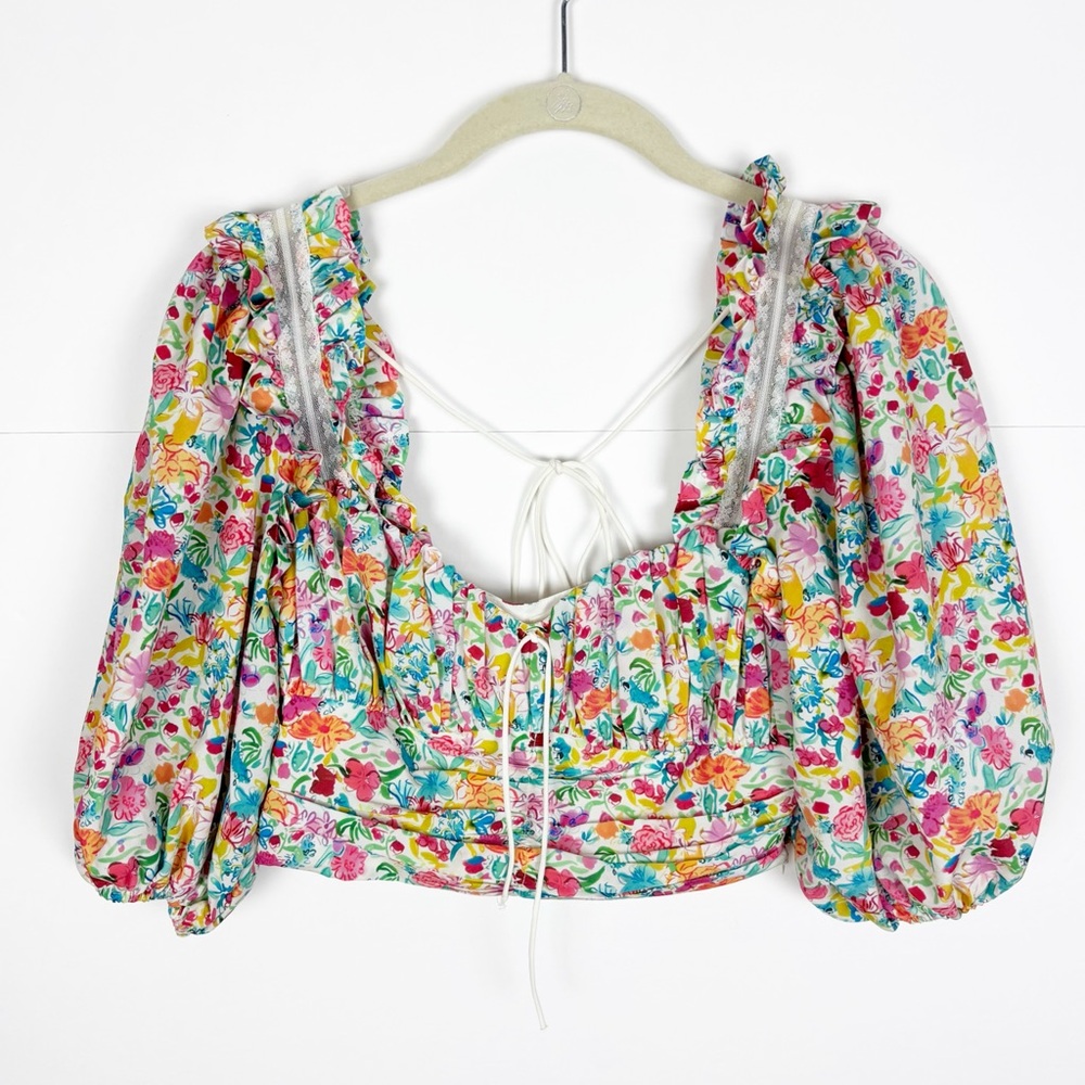 For Love & Lemons Claude Floral Crop Top Size Small